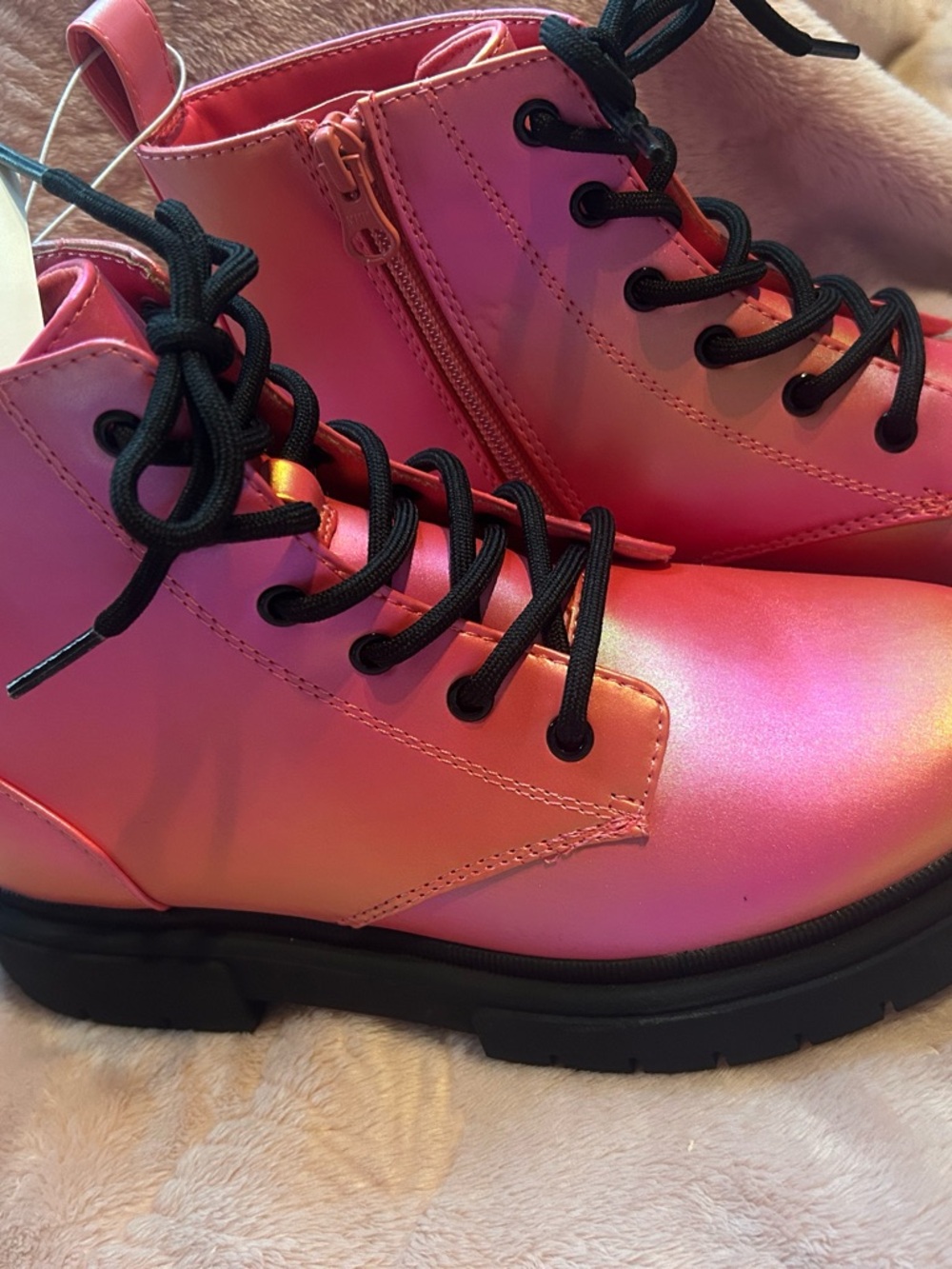 art class Pink Iridescent Lace-Up Kids Combat Boots